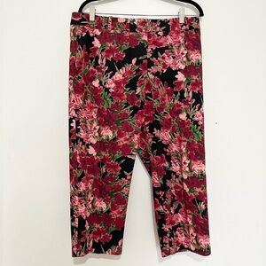 Talbots Women Size 14P Signature Floral Straight Leg Black Red Cropped Pants